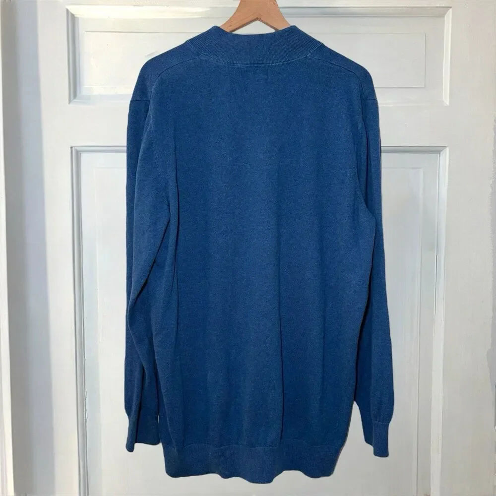 LL Bean Sweater 1/4 quarter Zip Cotton‎ Cashmere Pullover Men's XXLT Tall Blue
